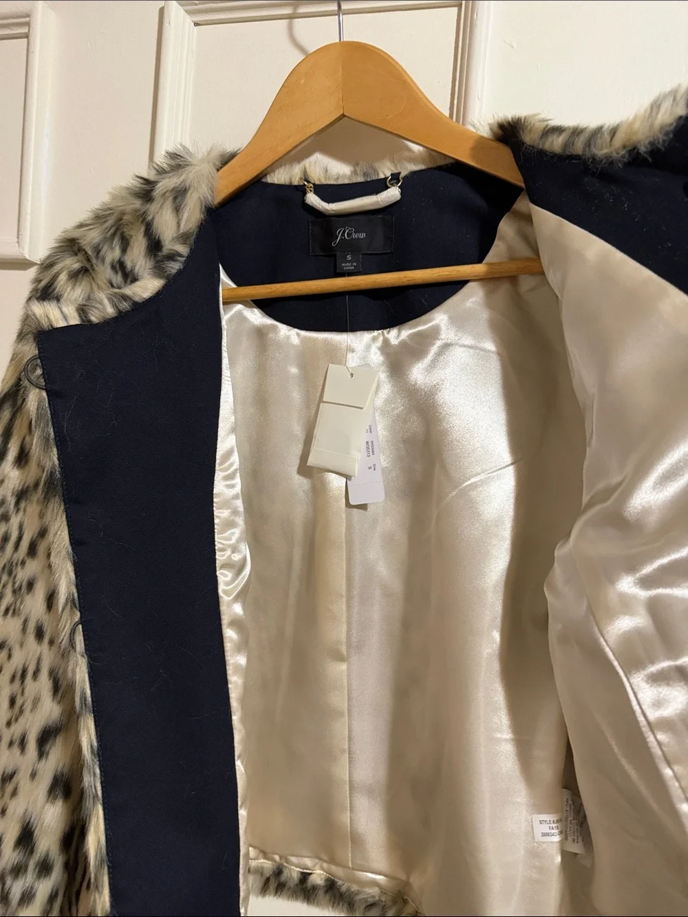 J. Crew Faux Fur Leopard-Print Cropped Jacket in Cream and Black
